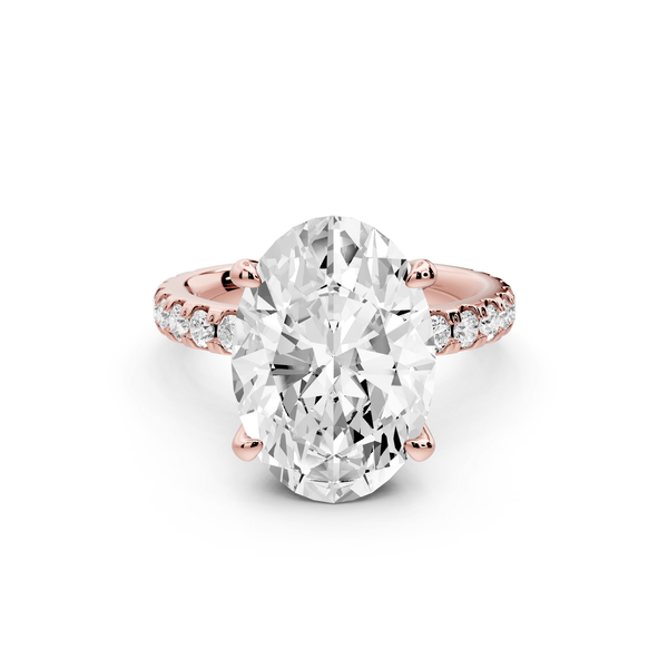 Jade - 5ct 18k rose gold oval hidden halo diamond crown and bridge pavé engagamnet ring - Mr. Alex Jewelry