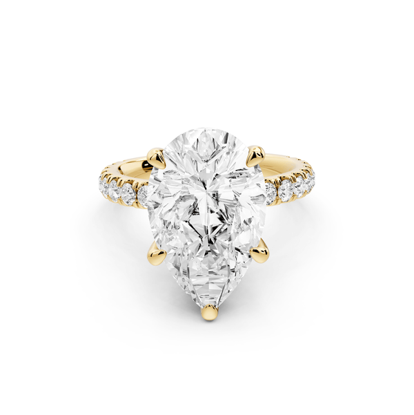 Jade - 5ct 18k yellow gold pear hidden halo diamond crown and bridge pavé engagamnet ring - Mr. Alex Jewelry