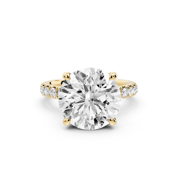Jade - 5ct 18k yellow gold round hidden halo diamond crown and bridge pavé engagamnet ring - Mr. Alex Jewelry
