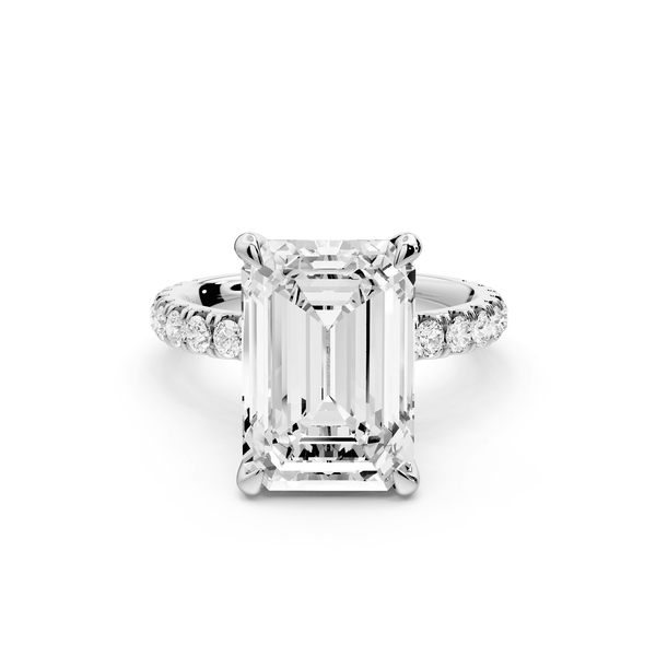 Jade - 5ct platinum emerald hidden halo diamond crown and bridge pavé engagamnet ring - Mr. Alex Jewelry