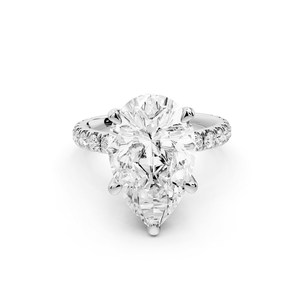 Jade - 5ct platinum pear hidden halo diamond crown and bridge pavé engagamnet ring - Mr. Alex Jewelry