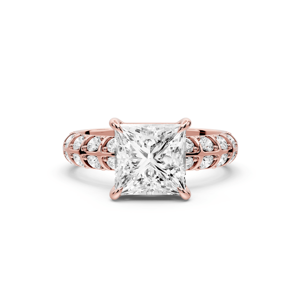 Jessica - 2ct 14k rose gold Princess Split-Shank Engagement Ring with Double-Row Shared-Prong Pavé Band - Mr. Alex Jewelry