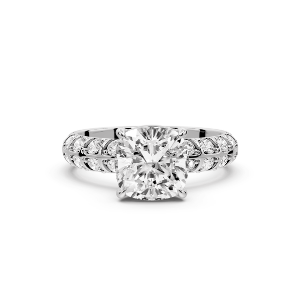 Jessica - 2ct 14k white gold Cushion Split-Shank Engagement Ring with Double-Row Shared-Prong Pavé Band - Mr. Alex Jewelry