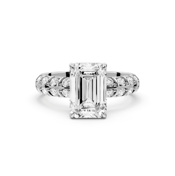 Jessica - 2ct 14k white gold Emerald Split-Shank Engagement Ring with Double-Row Shared-Prong Pavé Band - Mr. Alex Jewelry