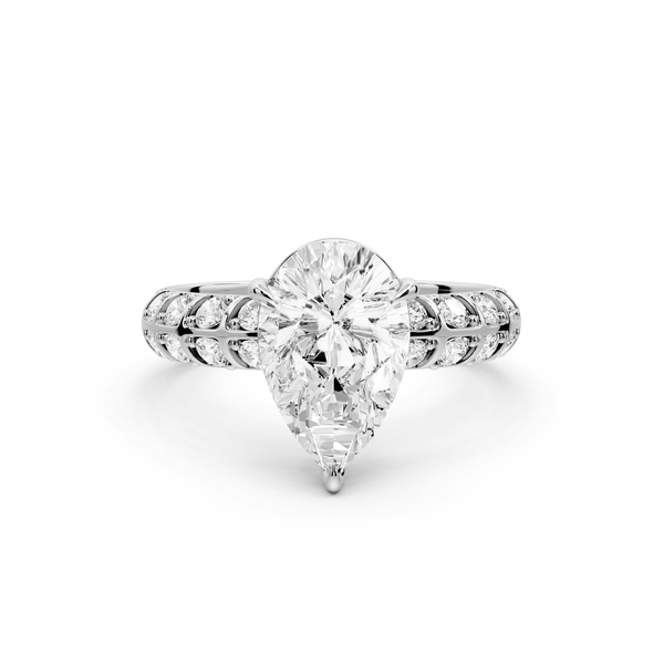 Jessica - 2ct 14k white gold Pear Split-Shank Engagement Ring with Double-Row Shared-Prong Pavé Band - Mr. Alex Jewelry