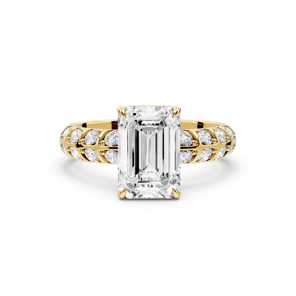 Jessica - 2ct 14k yellow gold Emerald Split-Shank Engagement Ring with Double-Row Shared-Prong Pavé Band - Mr. Alex Jewelry