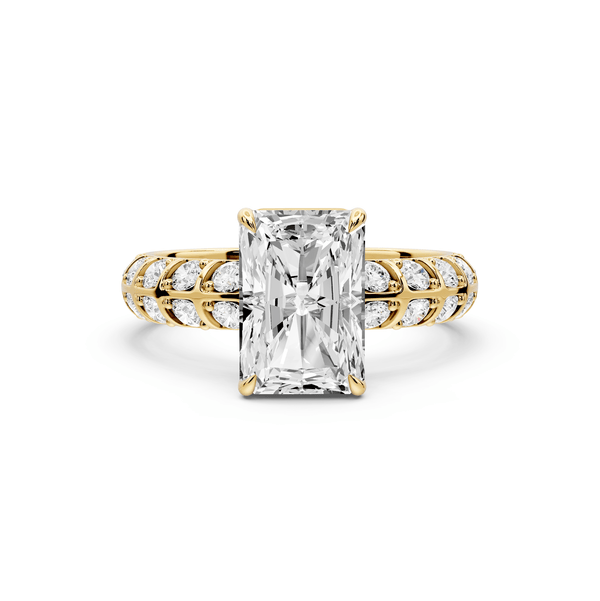 Jessica - 2ct 14k yellow gold Radiant Split-Shank Engagement Ring with Double-Row Shared-Prong Pavé Band - Mr. Alex Jewelry