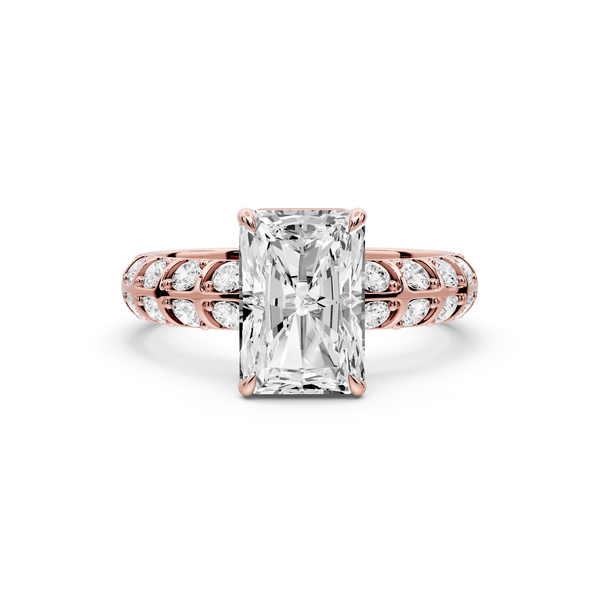 Jessica - 2ct 18k rose gold Radiant Split-Shank Engagement Ring with Double-Row Shared-Prong Pavé Band - Mr. Alex Jewelry