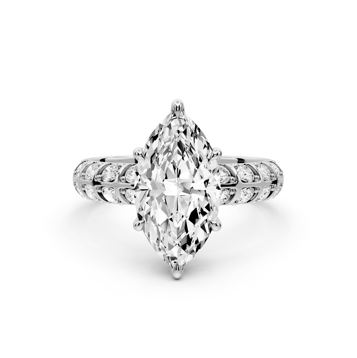Jessica - 2ct 18k white gold Marquise Split-Shank Engagement Ring with Double-Row Shared-Prong Pavé Band - Mr. Alex Jewelry