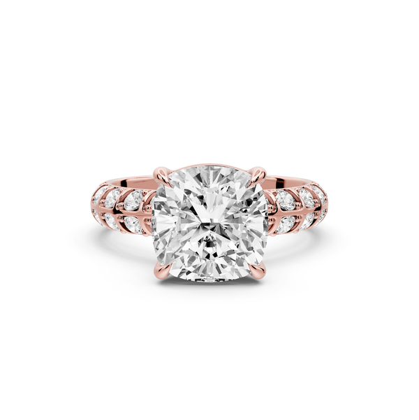 Jessica - 3ct 14k rose gold Cushion Split-Shank Engagement Ring with Double-Row Shared-Prong Pavé Band - Mr. Alex Jewelry