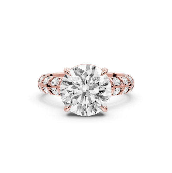 Jessica - 3ct 14k rose gold Round Split-Shank Engagement Ring with Double-Row Shared-Prong Pavé Band - Mr. Alex Jewelry