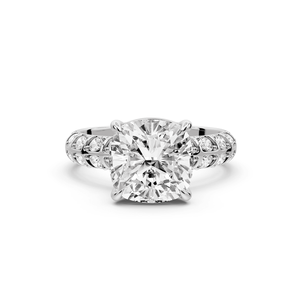 Jessica - 3ct 14k white gold Cushion Split-Shank Engagement Ring with Double-Row Shared-Prong Pavé Band - Mr. Alex Jewelry