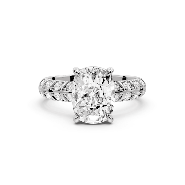 Jessica - 3ct 14k white gold Ecushion Split-Shank Engagement Ring with Double-Row Shared-Prong Pavé Band - Mr. Alex Jewelry