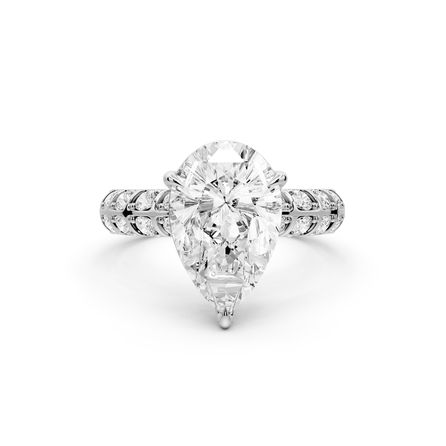 Jessica - 3ct 14k white gold Pear Split-Shank Engagement Ring with Double-Row Shared-Prong Pavé Band - Mr. Alex Jewelry