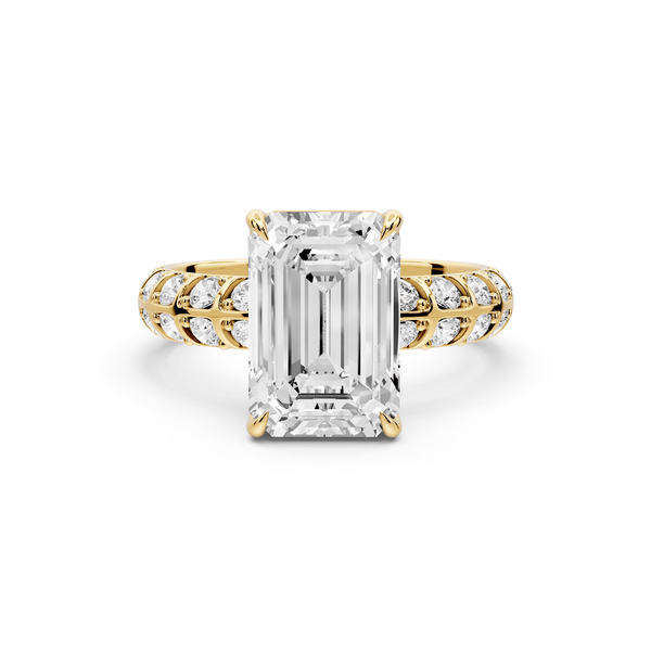 Jessica - 3ct 14k yellow gold Emerald Split-Shank Engagement Ring with Double-Row Shared-Prong Pavé Band - Mr. Alex Jewelry