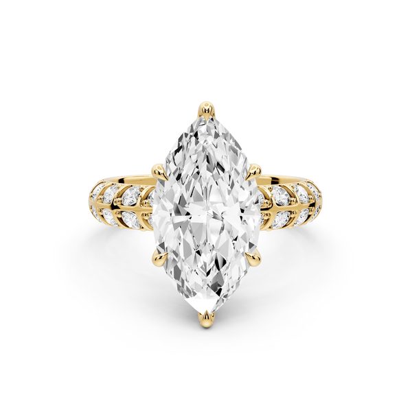 Jessica - 3ct 14k yellow gold Marquise Split-Shank Engagement Ring with Double-Row Shared-Prong Pavé Band - Mr. Alex Jewelry