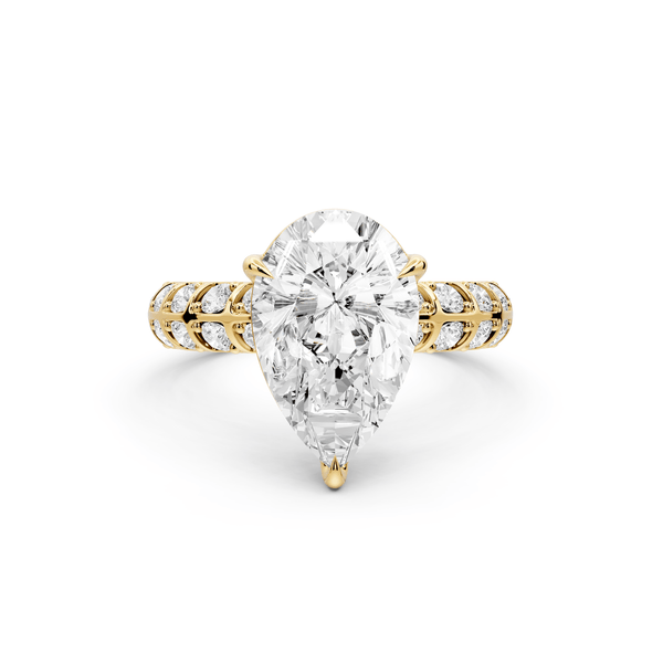 Jessica - 3ct 14k yellow gold Pear Split-Shank Engagement Ring with Double-Row Shared-Prong Pavé Band - Mr. Alex Jewelry
