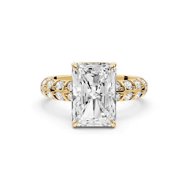 Jessica - 3ct 14k yellow gold Radiant Split-Shank Engagement Ring with Double-Row Shared-Prong Pavé Band - Mr. Alex Jewelry