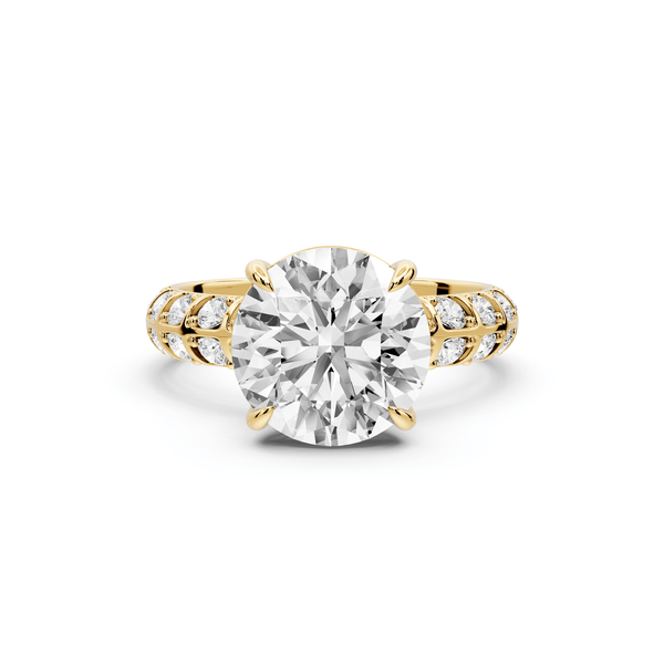 Jessica - 3ct 14k yellow gold Round Split-Shank Engagement Ring with Double-Row Shared-Prong Pavé Band - Mr. Alex Jewelry