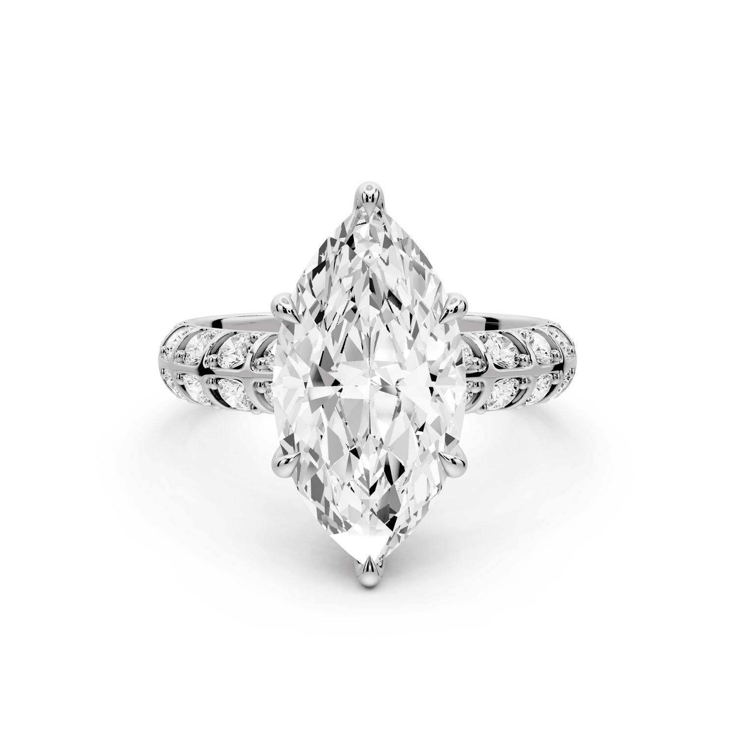Jessica - 3ct 18k white gold Marquise Split-Shank Engagement Ring with Double-Row Shared-Prong Pavé Band - Mr. Alex Jewelry