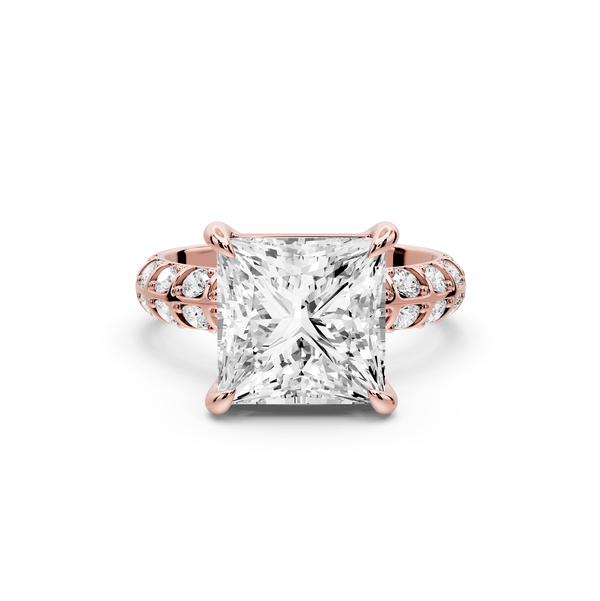 Jessica - 4ct 14k rose gold Princess Split-Shank Engagement Ring with Double-Row Shared-Prong Pavé Band - Mr. Alex Jewelry