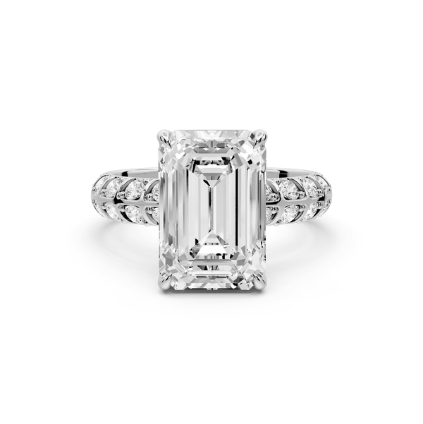 Jessica - 4ct 14k white gold Emerald Split-Shank Engagement Ring with Double-Row Shared-Prong Pavé Band - Mr. Alex Jewelry