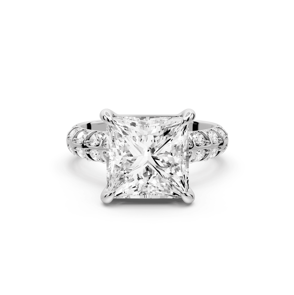 Jessica - 4ct 14k white gold Princess Split-Shank Engagement Ring with Double-Row Shared-Prong Pavé Band - Mr. Alex Jewelry