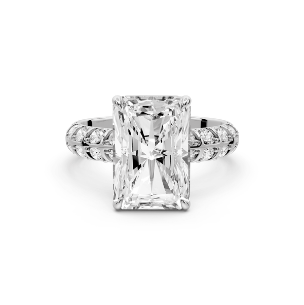 Jessica - 4ct 14k white gold Radiant Split-Shank Engagement Ring with Double-Row Shared-Prong Pavé Band - Mr. Alex Jewelry
