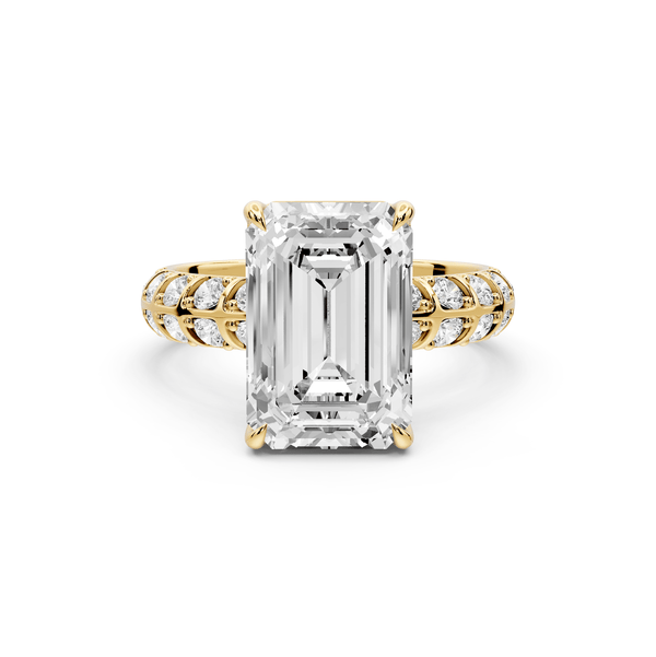 Jessica - 4ct 14k yellow gold Emerald Split-Shank Engagement Ring with Double-Row Shared-Prong Pavé Band - Mr. Alex Jewelry