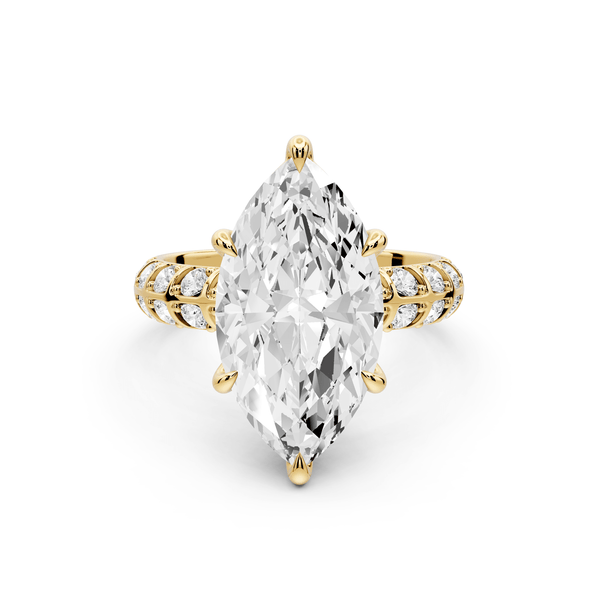 Jessica - 4ct 14k yellow gold Marquise Split-Shank Engagement Ring with Double-Row Shared-Prong Pavé Band - Mr. Alex Jewelry