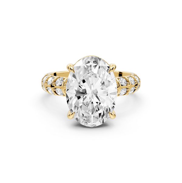 Jessica - 4ct 14k yellow gold Oval Split-Shank Engagement Ring with Double-Row Shared-Prong Pavé Band - Mr. Alex Jewelry