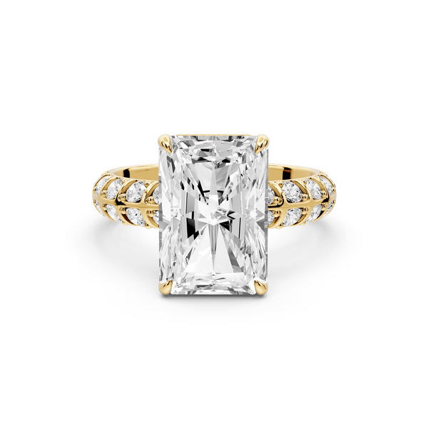 Jessica - 4ct 14k yellow gold Radiant Split-Shank Engagement Ring with Double-Row Shared-Prong Pavé Band - Mr. Alex Jewelry