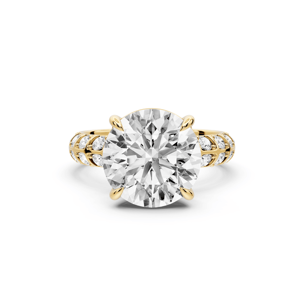 Jessica - 4ct 14k yellow gold Round Split-Shank Engagement Ring with Double-Row Shared-Prong Pavé Band - Mr. Alex Jewelry