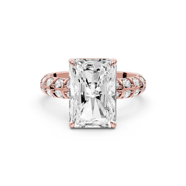 Jessica - 4ct 18k rose gold Radiant Split-Shank Engagement Ring with Double-Row Shared-Prong Pavé Band - Mr. Alex Jewelry