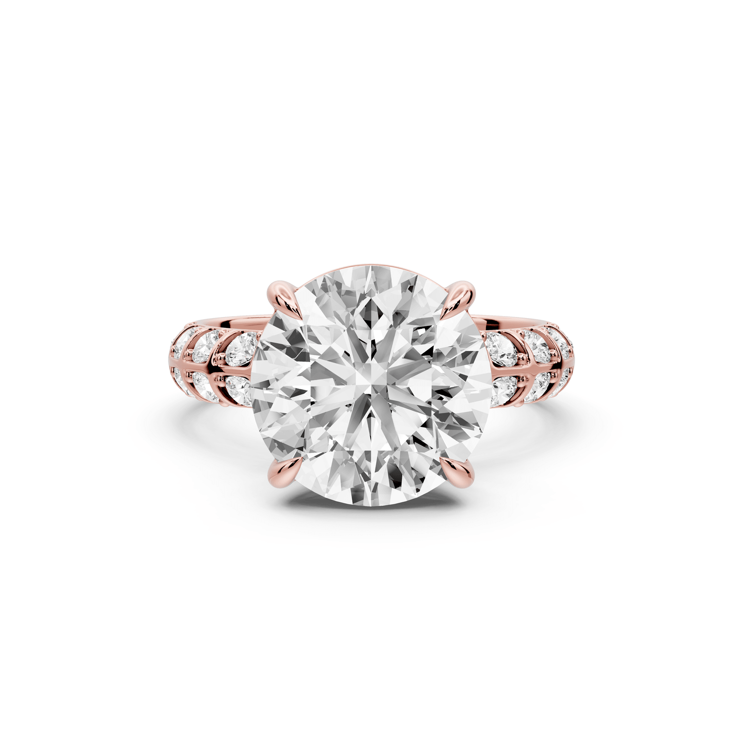 Jessica - 4ct 18k rose gold Round Split-Shank Engagement Ring with Double-Row Shared-Prong Pavé Band - Mr. Alex Jewelry