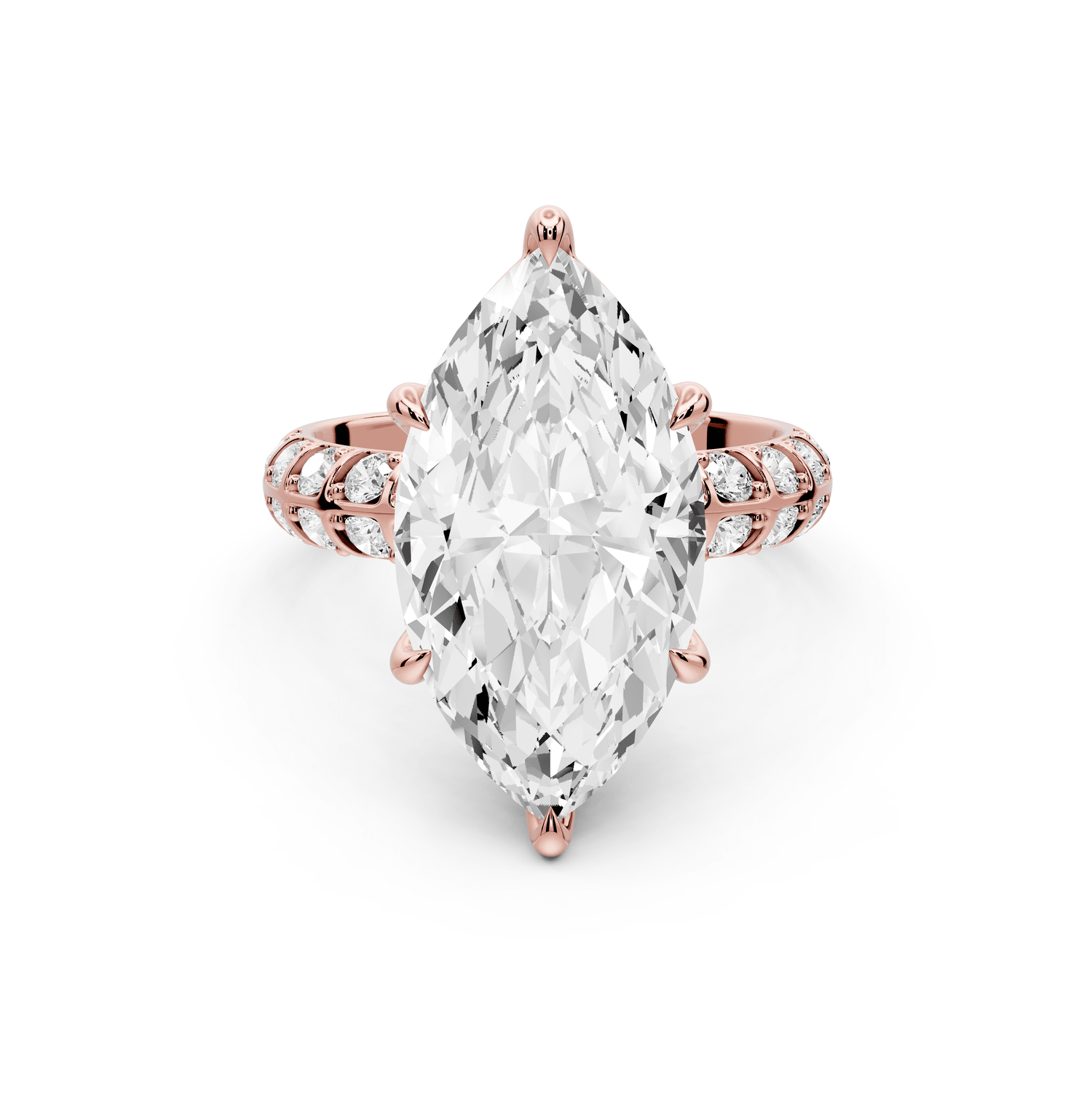 Jessica - 5ct 14k rose gold Marquise Split-Shank Engagement Ring with Double-Row Shared-Prong Pavé Band - Mr. Alex Jewelry