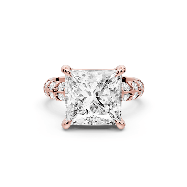 Jessica - 5ct 14k rose gold Princess Split-Shank Engagement Ring with Double-Row Shared-Prong Pavé Band - Mr. Alex Jewelry