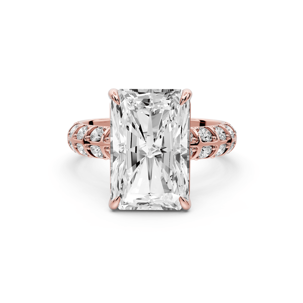 Jessica - 5ct 14k rose gold Radiant Split-Shank Engagement Ring with Double-Row Shared-Prong Pavé Band - Mr. Alex Jewelry