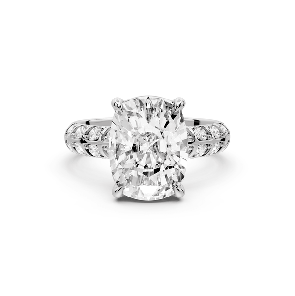 Jessica - 5ct 14k white gold Ecushion Split-Shank Engagement Ring with Double-Row Shared-Prong Pavé Band - Mr. Alex Jewelry