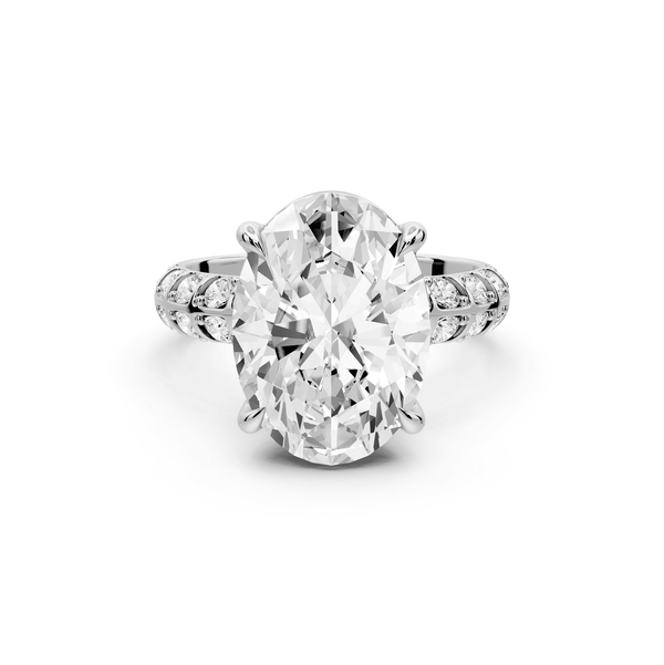 Jessica - 5ct 14k white gold Oval Split-Shank Engagement Ring with Double-Row Shared-Prong Pavé Band - Mr. Alex Jewelry