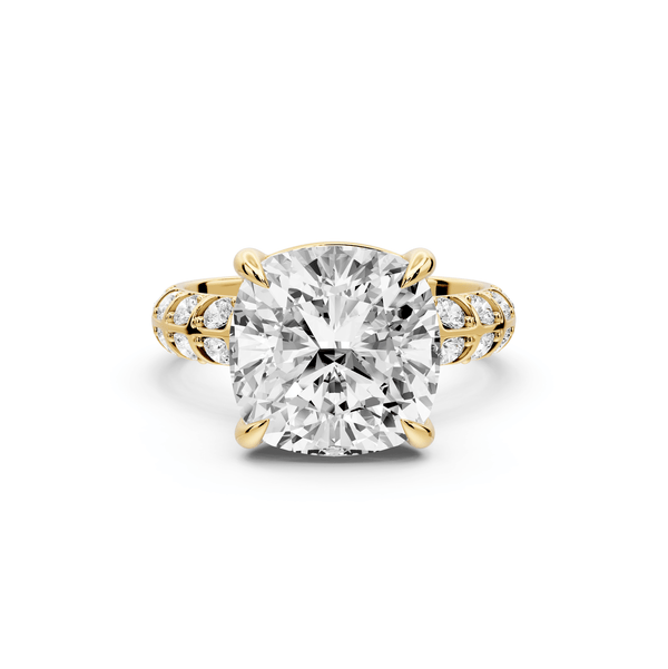 Jessica - 5ct 14k yellow gold Cushion Split-Shank Engagement Ring with Double-Row Shared-Prong Pavé Band - Mr. Alex Jewelry
