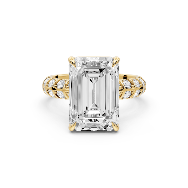 Jessica - 5ct 14k yellow gold Emerald Split-Shank Engagement Ring with Double-Row Shared-Prong Pavé Band - Mr. Alex Jewelry