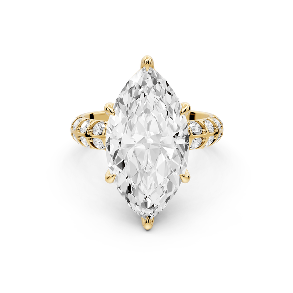 Jessica - 5ct 14k yellow gold Marquise Split-Shank Engagement Ring with Double-Row Shared-Prong Pavé Band - Mr. Alex Jewelry