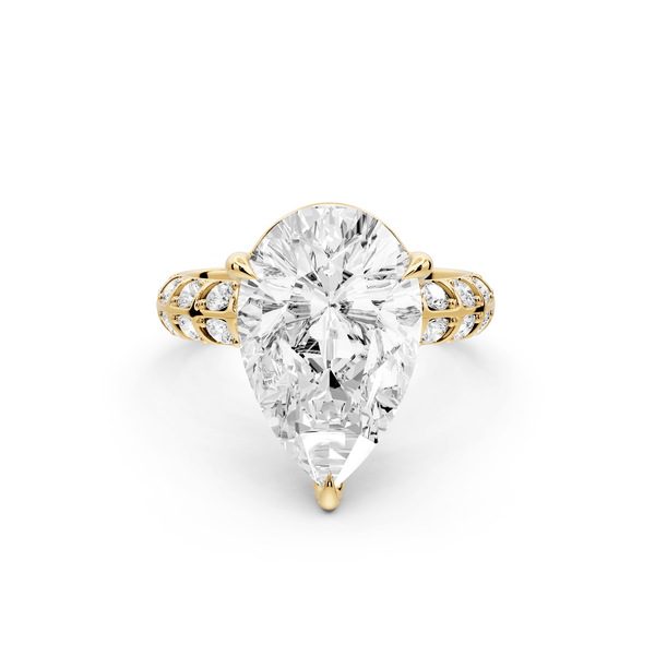 Jessica - 5ct 14k yellow gold Pear Split-Shank Engagement Ring with Double-Row Shared-Prong Pavé Band - Mr. Alex Jewelry
