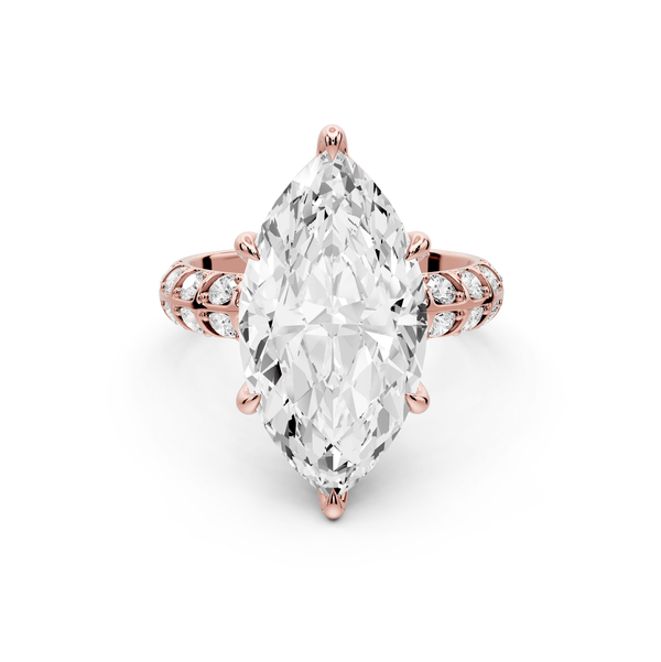 Jessica - 5ct 18k rose gold Marquise Split-Shank Engagement Ring with Double-Row Shared-Prong Pavé Band - Mr. Alex Jewelry