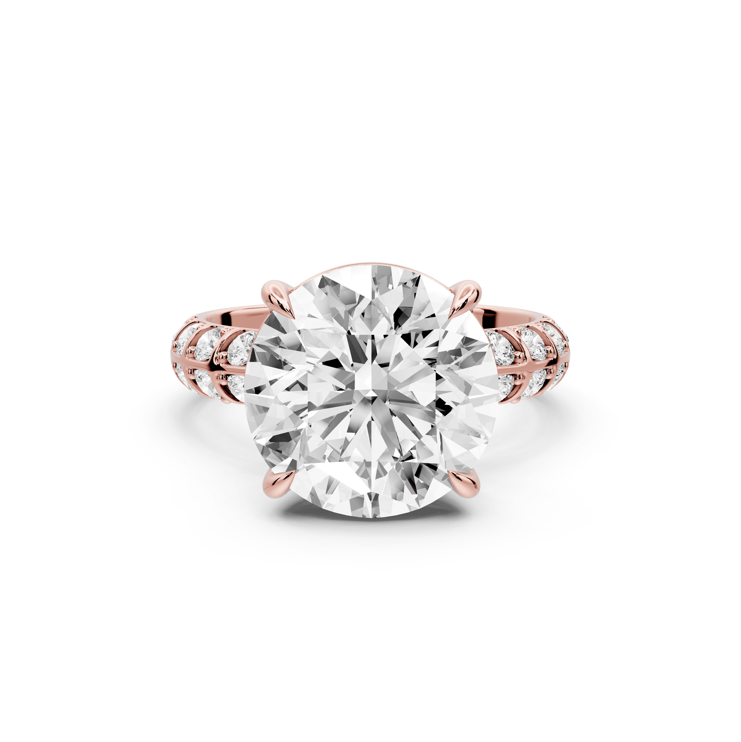 Jessica - 5ct 18k rose gold Round Split-Shank Engagement Ring with Double-Row Shared-Prong Pavé Band - Mr. Alex Jewelry