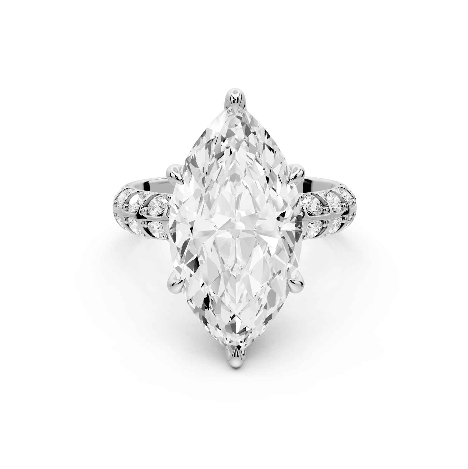 Jessica - 5ct 18k white gold Marquise Split-Shank Engagement Ring with Double-Row Shared-Prong Pavé Band - Mr. Alex Jewelry