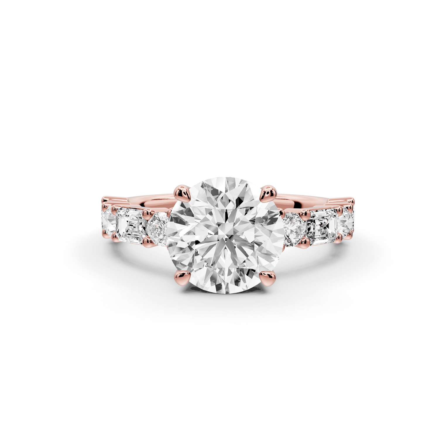 Juliette - 2ct 14k rose gold round with Alternating Round and Emerald 8 - Stone Band Engagement Ring - Mr. Alex Jewelry