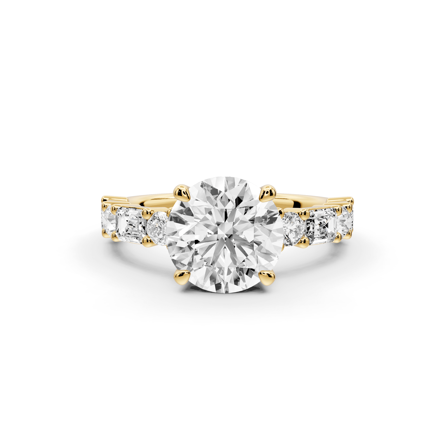 Juliette - 2ct 18k yellow gold round with Alternating Round and Emerald 8 - Stone Band Engagement Ring - Mr. Alex Jewelry