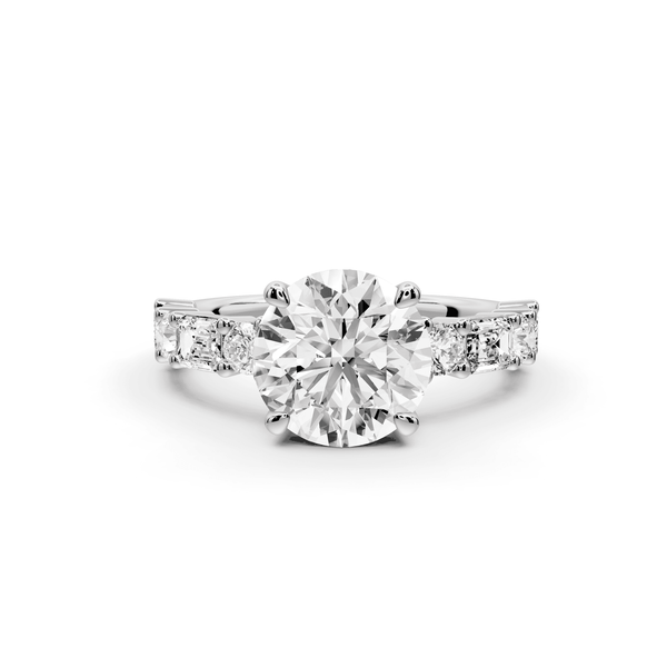 Juliette - 2ct platinum round with Alternating Round and Emerald 8 - Stone Band Engagement Ring - Mr. Alex Jewelry